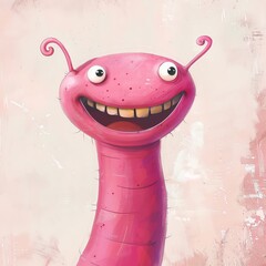 A happy worm with a big smile and rosy cheeks.