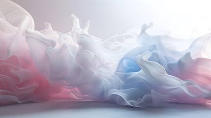 Pastel smoke rings colliding and blending in slow motion, creating an abstract spectacle on a white...