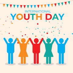 International Youth Day lettering and colorful typography design to celebrate International Youth Day. Vector illustration, card, banner or poster.