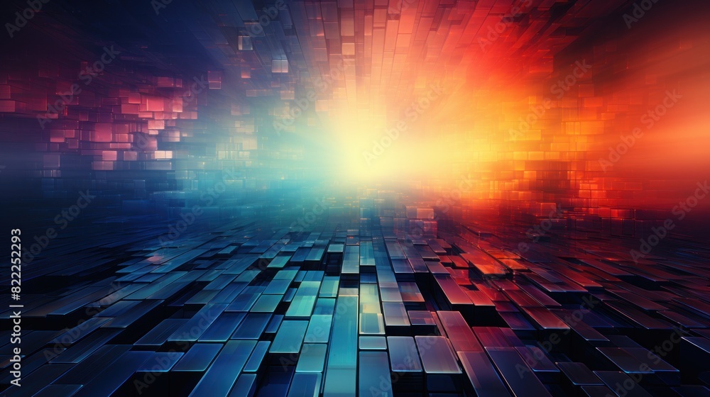 Poster a captivating abstract 3d digital art concept with a gradient of warm to cool colors and geometric s