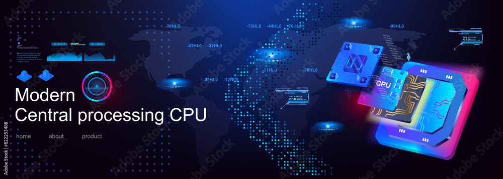 Poster powerful next generation computer processor. development electronic digital devices. advanced comput