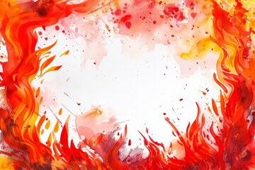火と炎をイメージした水彩画のフレーム（背景・暑中見舞い・壁紙）