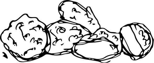 Nuggets Fast Food Doodle Line Art Illustration. Hand Drawn pencil Vector Clip Art. For Banner, Logo, restaurant menu, food packaging etc.