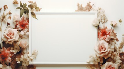 White frame mockup with a variety of pink and white flowers