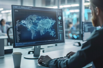 Naklejka premium A virtual screen. Business strategy, data analysis technology, and financial growth idea.