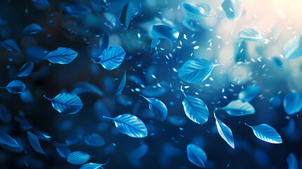 Flying leaves effect with mild sunbeam in 3d illustration vector