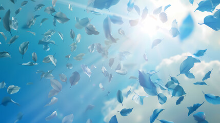 Flying leaves effect with mild sunbeam in 3d illustration vector
