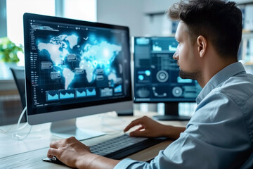 Obraz premium A virtual screen. Business strategy, data analysis technology, and financial growth idea.