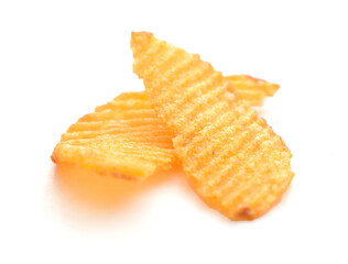 Ridged potato chips isolated on white background