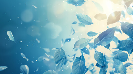 Flying leaves effect with mild sunbeam in 3d illustration vector