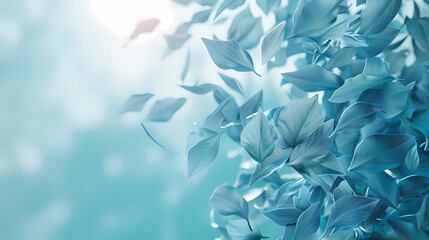 Flying leaves effect with mild sunbeam in 3d illustration vector