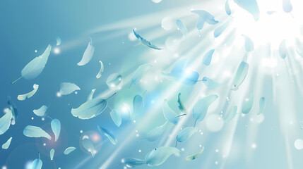 Obraz premium Flying leaves effect with mild sunbeam in 3d illustration vector