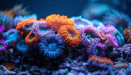 Obraz premium Coral reefs suffering from chemical damage, underwater photo, bright colors, showcasing dangerous pollution effects