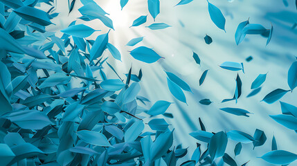 Flying leaves effect with mild sunbeam in 3d illustration vector