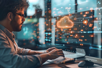 cloud computing technological concept for data transport.