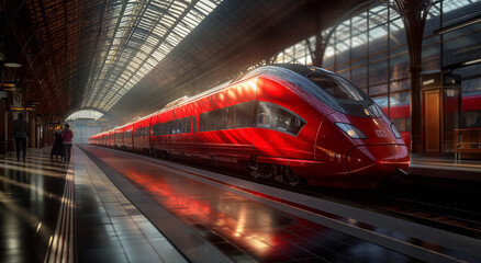 Modern ultra fast passenger train in the megapolis