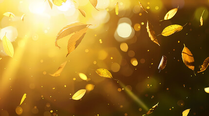 Obraz premium Flying leaves effect with mild sunbeam in 3d illustration vector