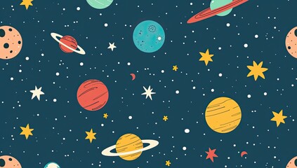 Cosmic Illustration with Planets and Stars
