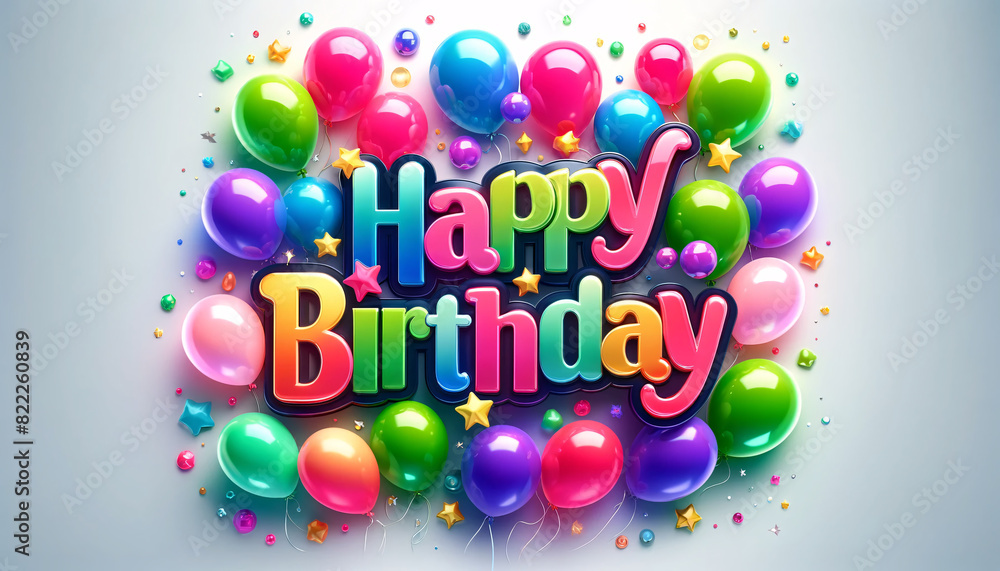 Aufkleber a vibrant and colorful 'happy birthday' banner featuring a playful font and surrounded by an array o