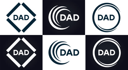 DAD logo. D A D design. White DAD letter. DAD, D A D letter logo design. D A D letter logo design in FIVE, FOUR, THREE, style. letter logo set in one artboard. D A D letter logo vector design.	
