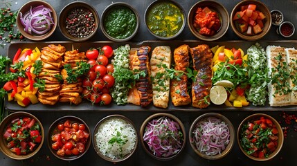 Fototapeta premium A Vibrant Feast of Exotic Cuisines A Global Gastronomic