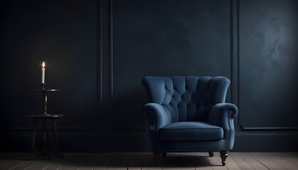 blue armchair, One armchairs in the blue living room are arranged in front of the television. The idea of sitting down as a household to watch television and movies on the internet