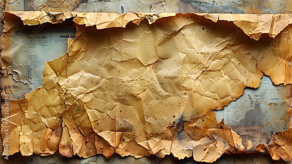 Poster aged and weathered textured surface with peeling and cracked layers of paint or material