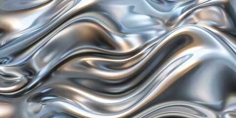 silver metal fluid glossy chrometexture background.  shiny chrome texture with wavy pattern, Liquid metallic texture