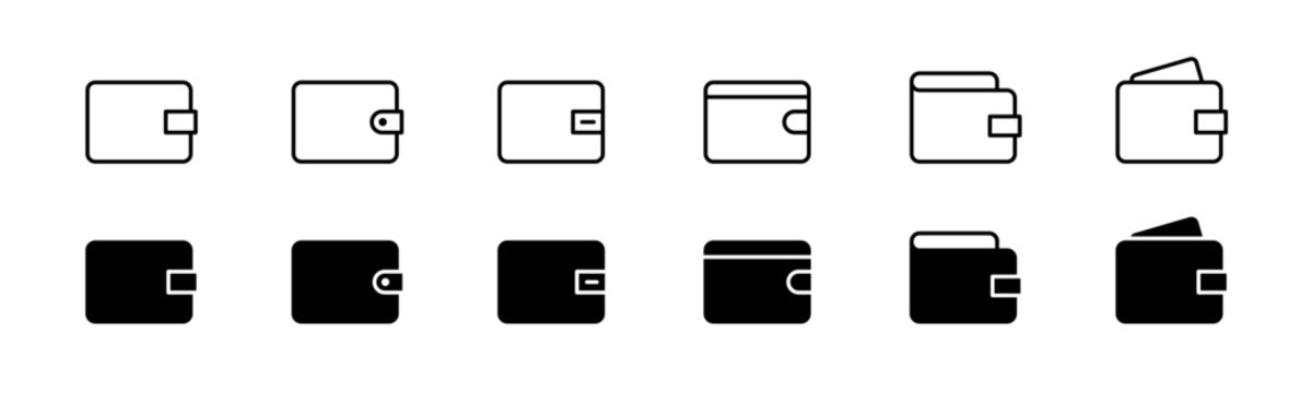 Wallet icon set. Money purse set. Line and glyph wallet symbol.
