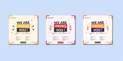 We are hiring job vacancy social media post banner design template with red color. We are hiring job vacancy square web banner design. Employee vacancy announcement. Illustration isolated 