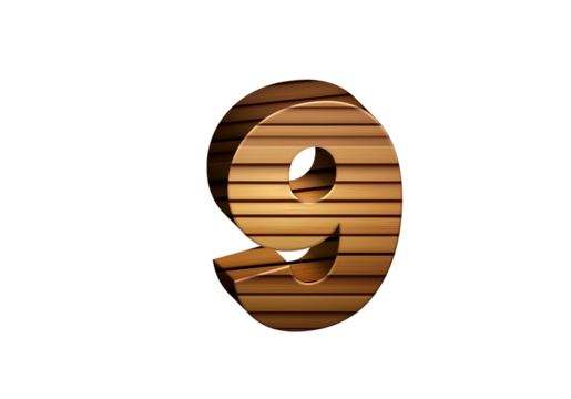 3d Wood Numbers, Alphabet Number Nine made of wood material, high-resolution image of 3d font, ready to use for graphic design purposes