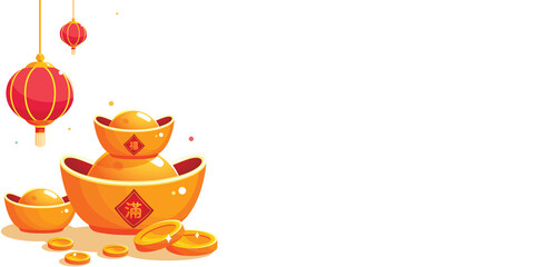 Chinese New Year ingots illustration, with transparent background.