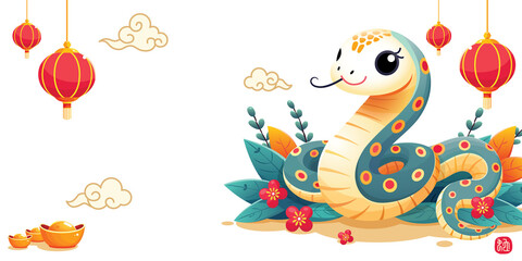 Chinese New Year illustration with elegant snake, with transparent background.
