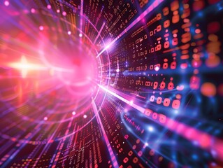 Fototapeta premium High-tech lab with quantum computing equipment and digital readouts