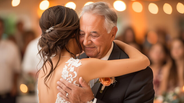 the touching moment of bride dancing with her father during a special daughter dance at reception, emotion and tenderness