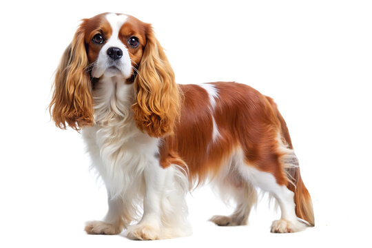  a full body cavalier spaniel, white background. GENERATIVE AI