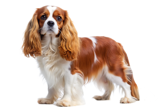  a full body cavalier spaniel, white background. GENERATIVE AI