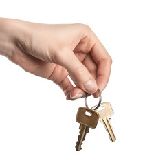 Hand holding keys, transparent background, isolated image, generative AI