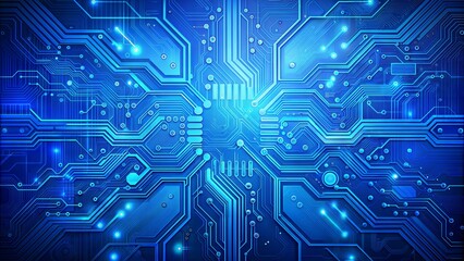 Obraz premium Tech Circuit Board: Detailed, blue-toned circuit board design, ideal for tech-themed abstract backgrounds. 