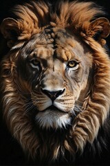 Fototapeta premium Close-up of a lion's face on a black background