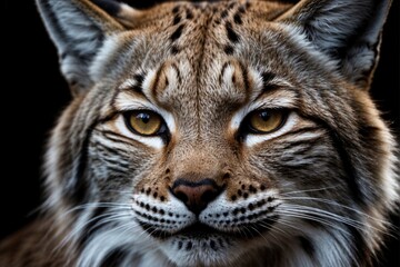 Close-up of a lynx's face on a black background