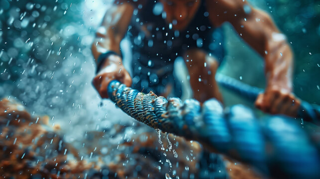 Someone participating in fitness challenge, obstacle course race, pushing through adversity to reach finish line. Showcases resilience, determination in pursuit of fitness excellence.