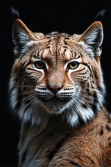Obraz premium Close-up of a lynx's face on a black background