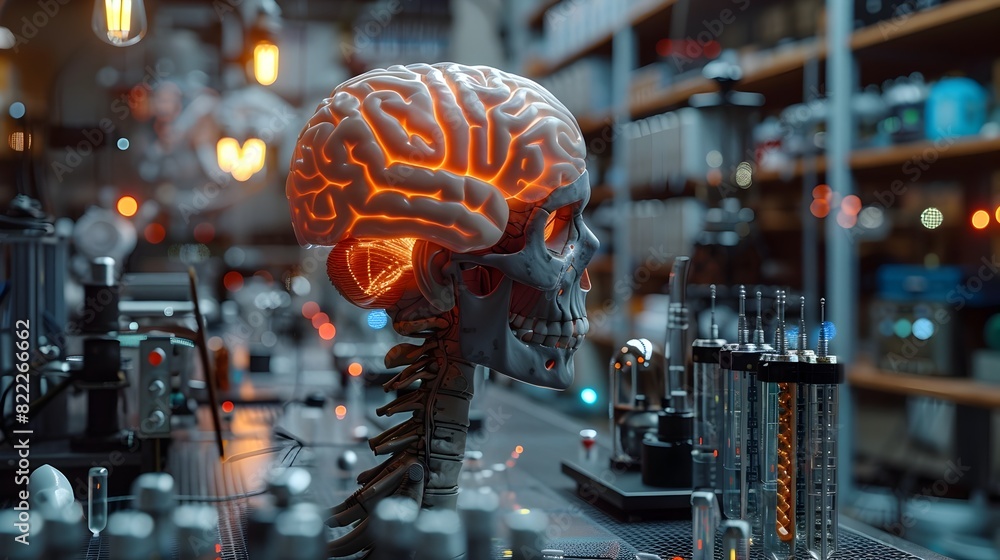 Aufkleber digitally generated 3d visualization of human brain in futuristic laboratory setting