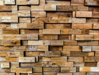 Wooden Blocks Wall,  Wood texture of cut tree trunk for background. Rustic plank panel, Wall background. Mosaic wood texture wall panel as background. Texture of decorative panel. Wall or floor boards