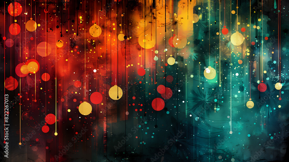 Aufkleber abstract painting with colorful light bokeh effects and dripping paint, creating a vibrant and dynam