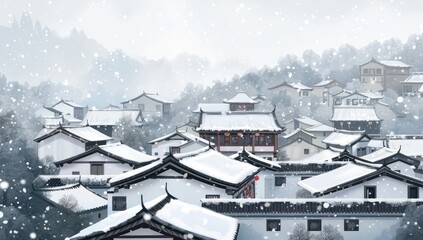 Winter Scene in Historic Japanese Town