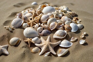 Shells on the Sandy Beach. Summer Time on the Shore