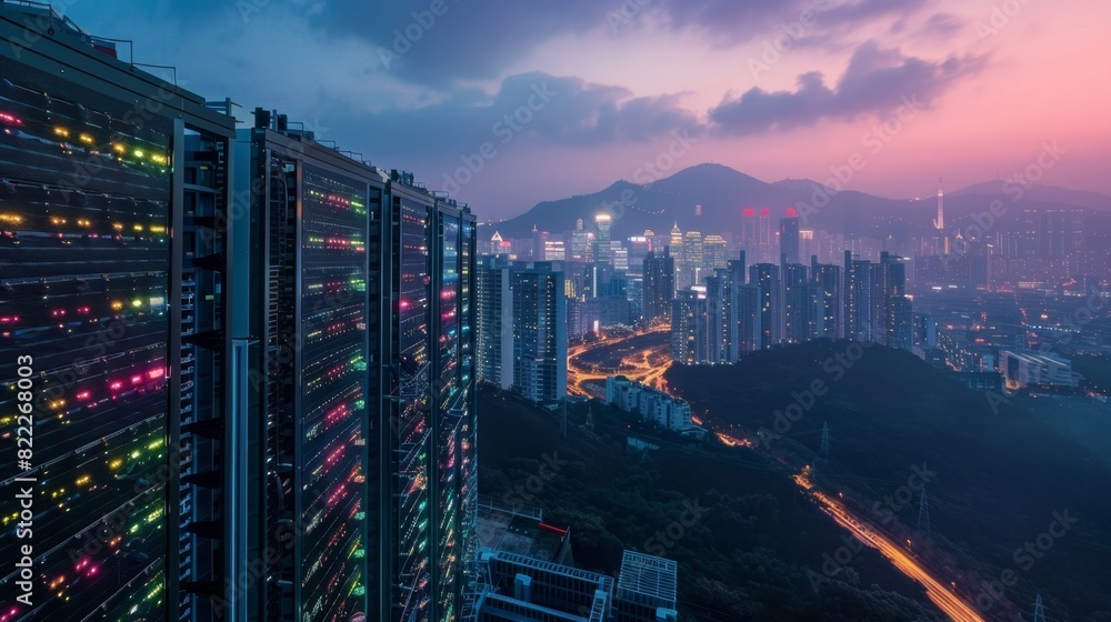 Poster overlooking the city from its highest point is a massive data center processing and verifying all cr