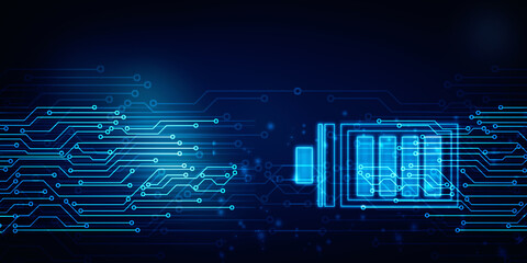 2d illustration Electrical energy and power supply source concept, accumulator battery with charging level indicator
   